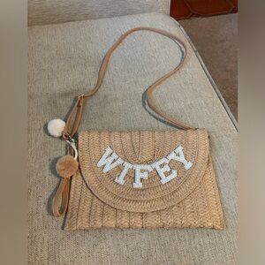 Wifey straw purse with rhinestones and pearls